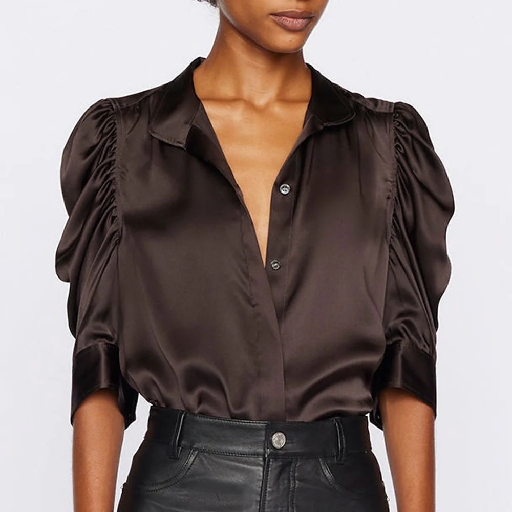 FRAME Gillian Silk Blouse in Americano